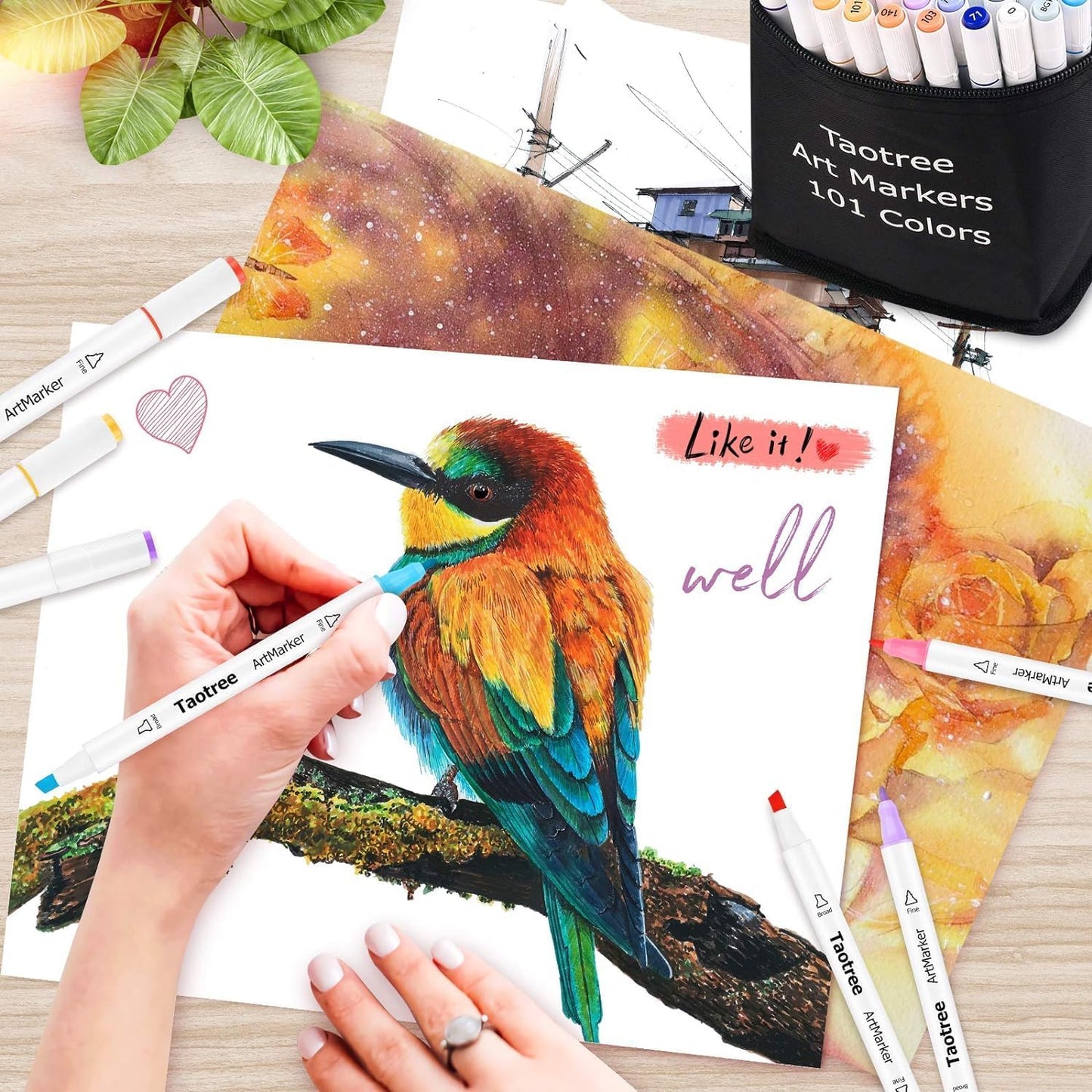 Taotree Alcohol Markers 101 Colors Dual Tips Art Markers Sketch Pens Set, Art Supplies Kit, Drawing Pens Set for Adult Coloring Books Painting, Sketching, Christmas Gifts for Teens Girls Boys Artists