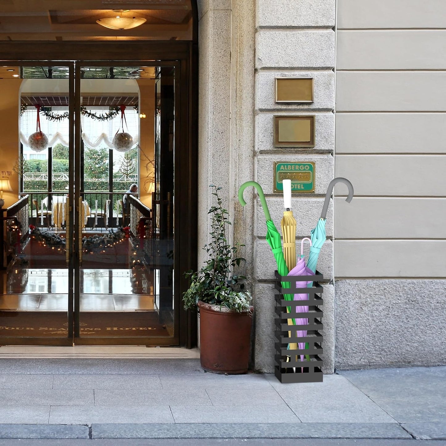 Umbrella Holder for Indoor Entryway,Metal Umbrella Stand with Removable Water Tray and Hooks, 16.2 Inch Umbrella Rack Storage for Home, Office, Hotel