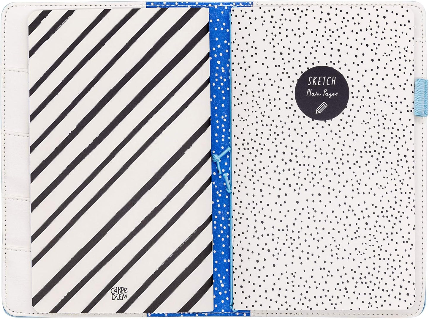 Pukka Pad, Carpe Diem Refillable Traveler’s Notebook Cover – Faux Leather Portfolio with Blank and Lined Notepads – Includes 6 Pockets, Pen Loop, and Elastic Closure – 8.5 x 5.5 Inches, Feathers