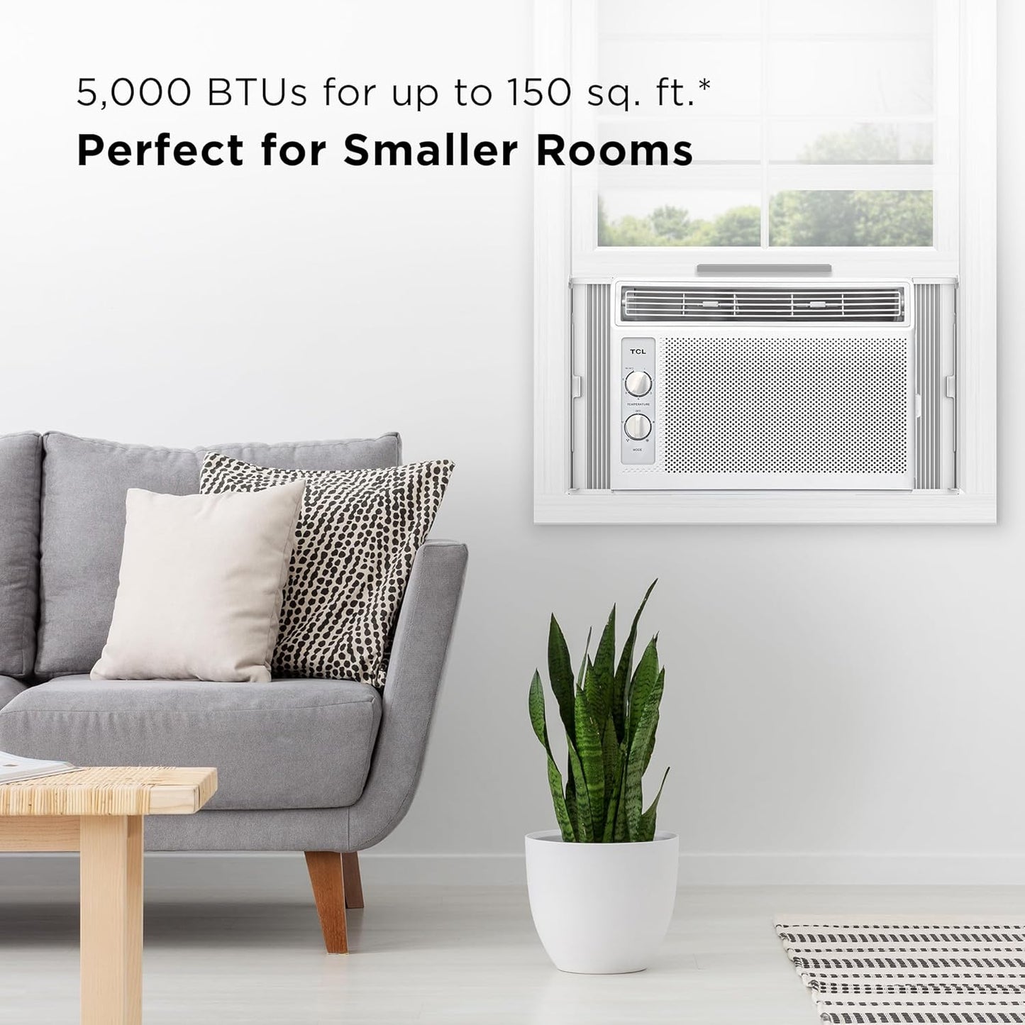 TCL H5W33M 5,000, 115V, AC for Small Rooms 5000 BTU Window Air Conditioner,150 Sq. Ft, Easy-to-Use, Reusable Filter, Compact Design, White