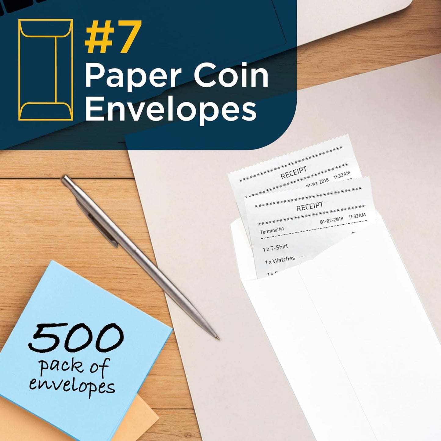 Guardian #7 Paper Coin Envelopes - Made in America with Gummed Flaps, Pack of 500 Blank Cash Envelopes for Coins, Receipts, Seeds, Small Parts Storage, and More, 3 ½ x 6 ½ Inches, White