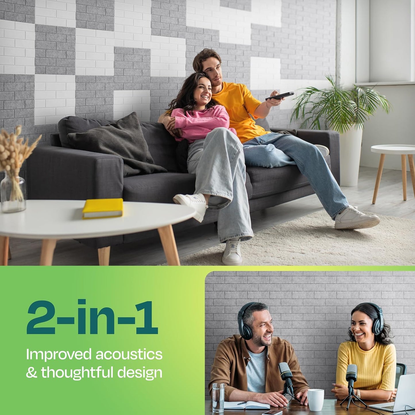 Acoustic Panels 18-Pack Soundproof Wall Panels 12"X12"X0.4" Brick Style Sound Panels Premium Sound Dampening Panels Easy Self Adhesive Installation - [Smoky White]