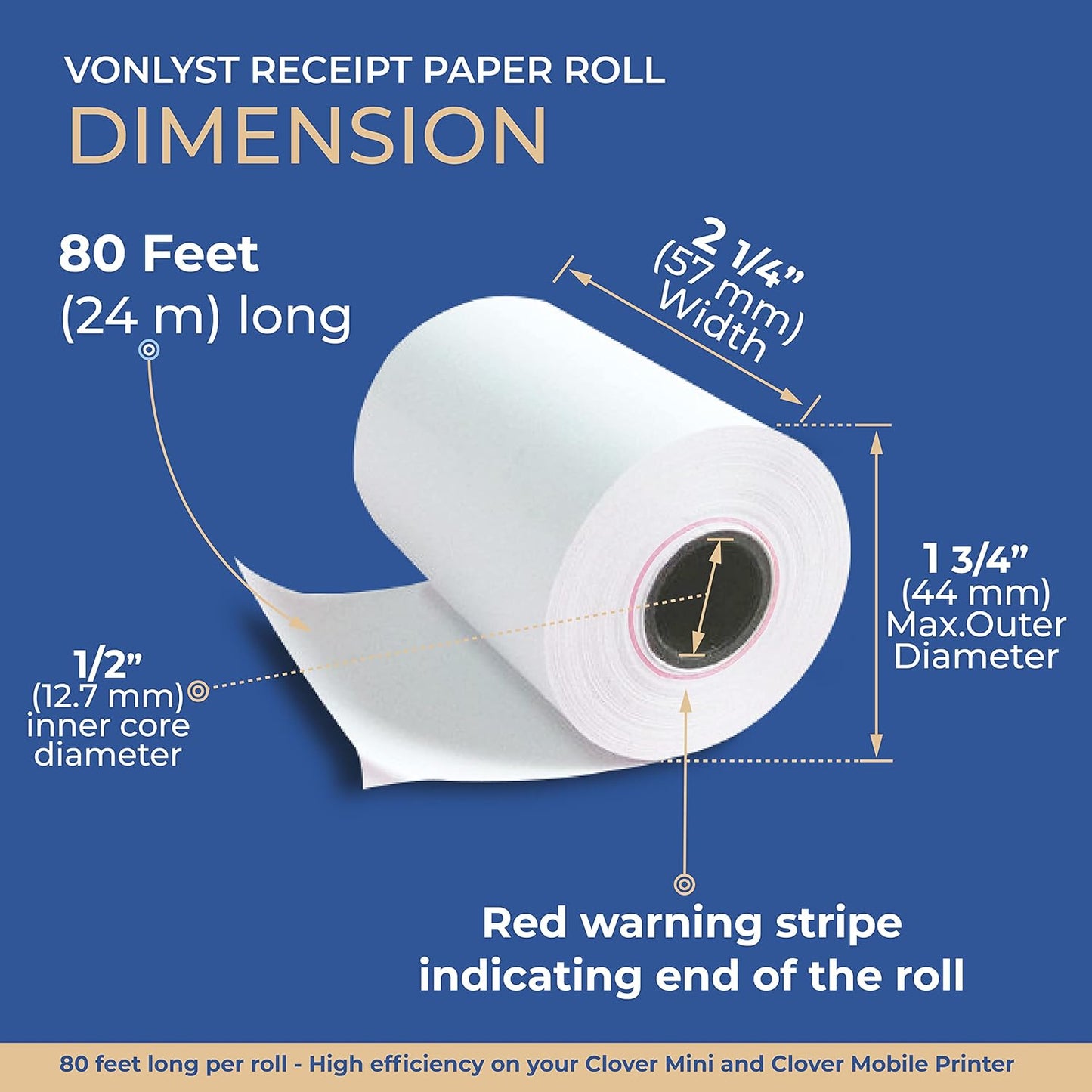 Receipt Paper for Clover Mini and Clover Mobile Thermal Printer 2 1/4 x 80 (40 rolls)
