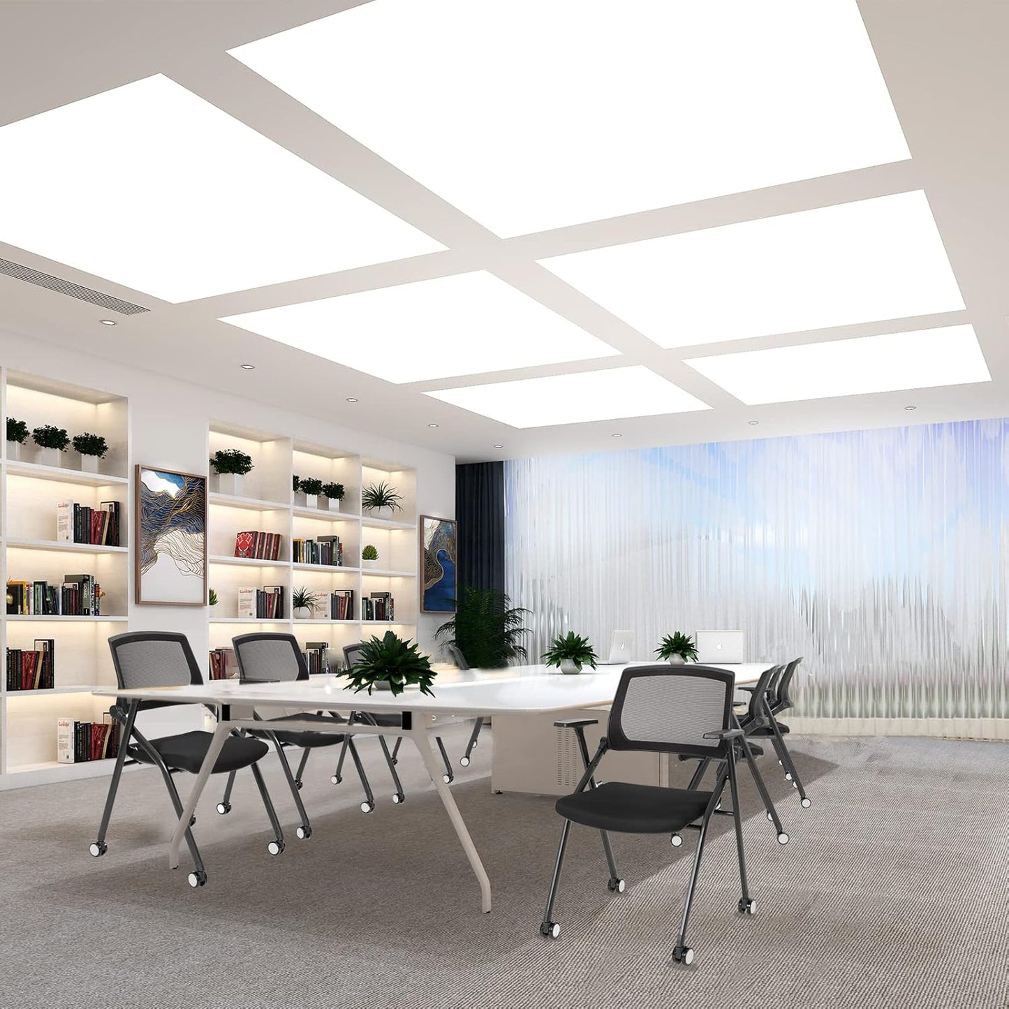 8 Pack Executive Office Chairs with Caster Adjustable Armrest Ergonomic Mid-Back Breathable Mesh Foldable Conference Reception Chair Set for Home School Waiting Room