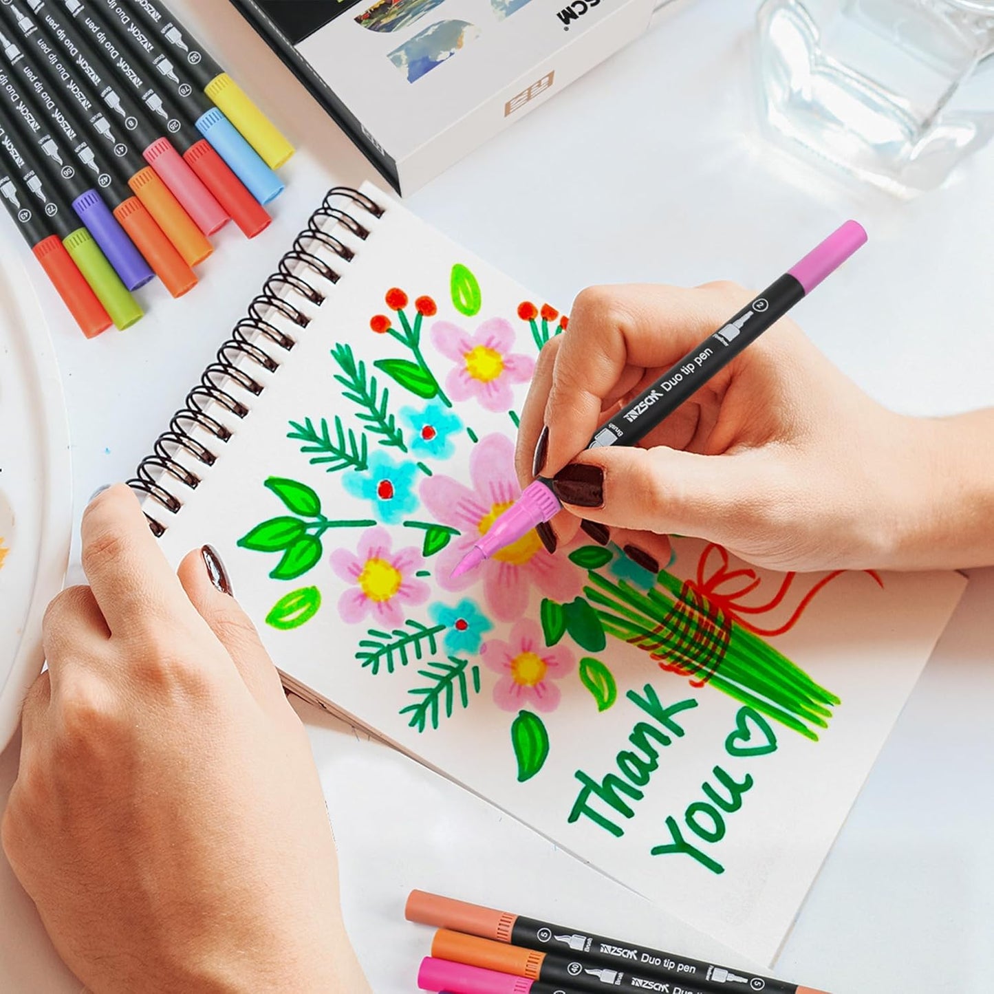 ZSCM 80 Colors Markers for Adult Coloring Books No Bleeding - Duo Tip Art Pens, Fine & Brush Coloring Marker for Adult Calligraphy, Illustration, Cards Drawing, Note taking Lettering, Journaling