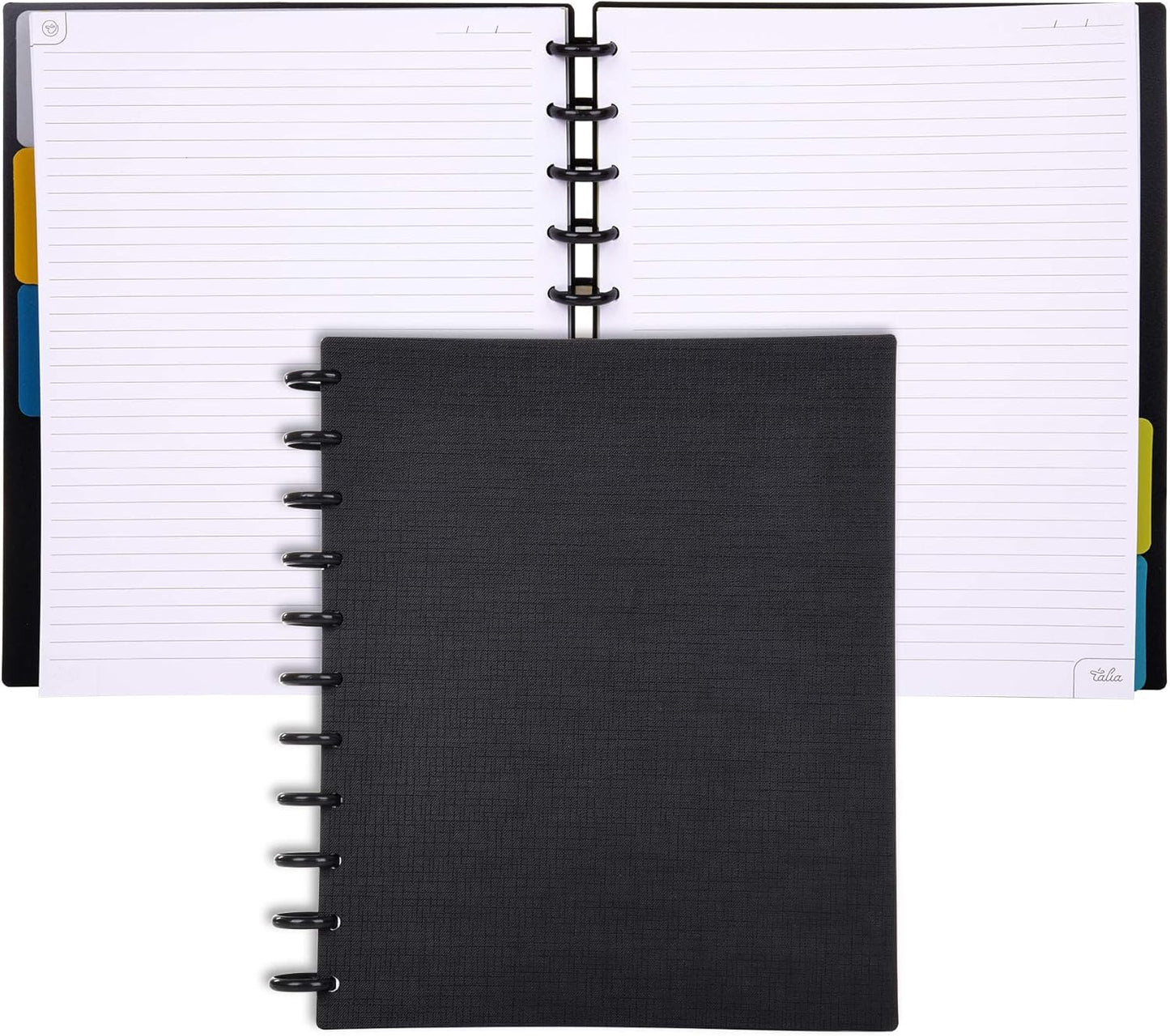 Talia Discbound Notebooks, Planner, Customizable, (Black w/Black Discs, Letter (8.5in x 11in))