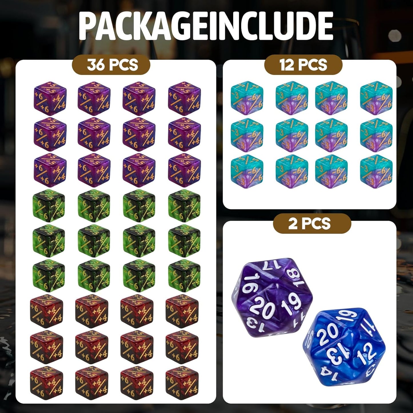 50 MTG Counters Dice Marble Bulk Spindown Life Counter Tokens Dice Buff Tokens Compatible with Magic Card Game Accessories CCG Creature Stats (Red&Green, Purple&Blue)