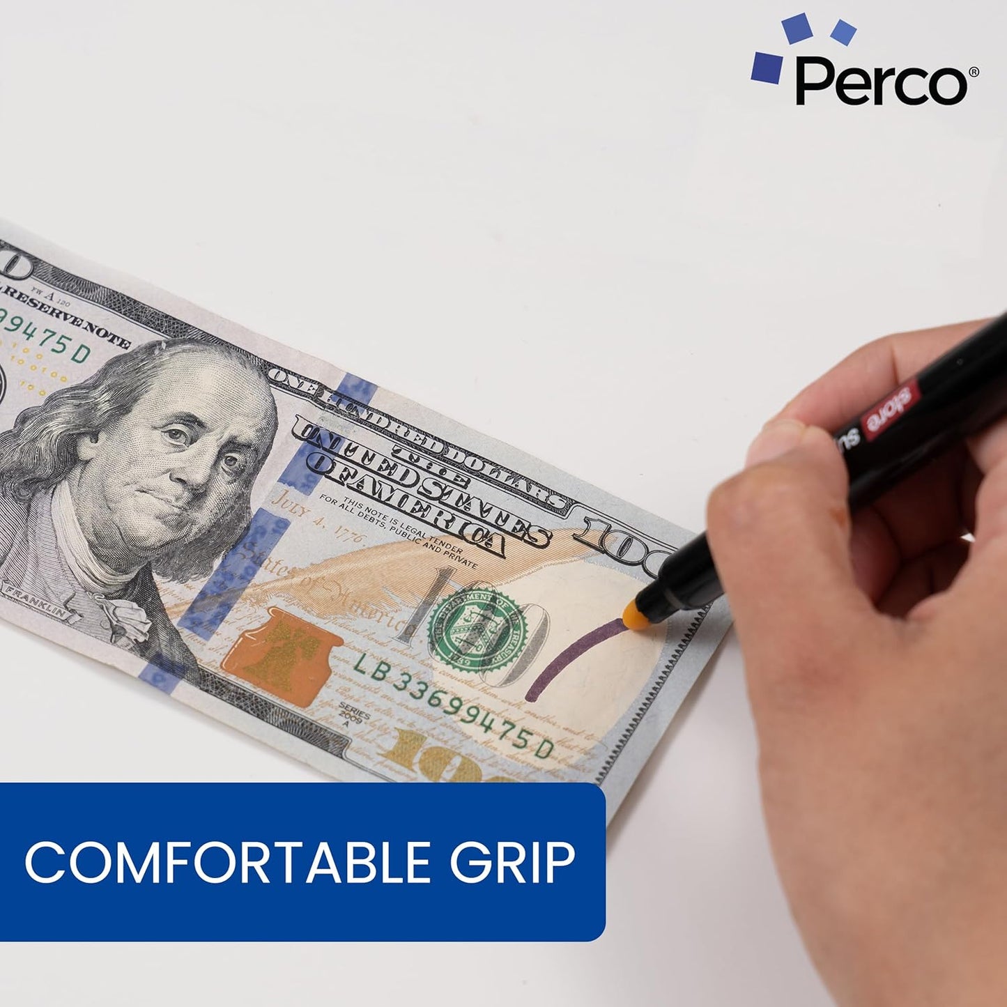 Perco Counterfeit Money Detector Pen - Easy to Use and Reliable Universal Currency Fake Bill Checker for Personal & Commercial Use - Ensures Authenticity & Prevents Fraud