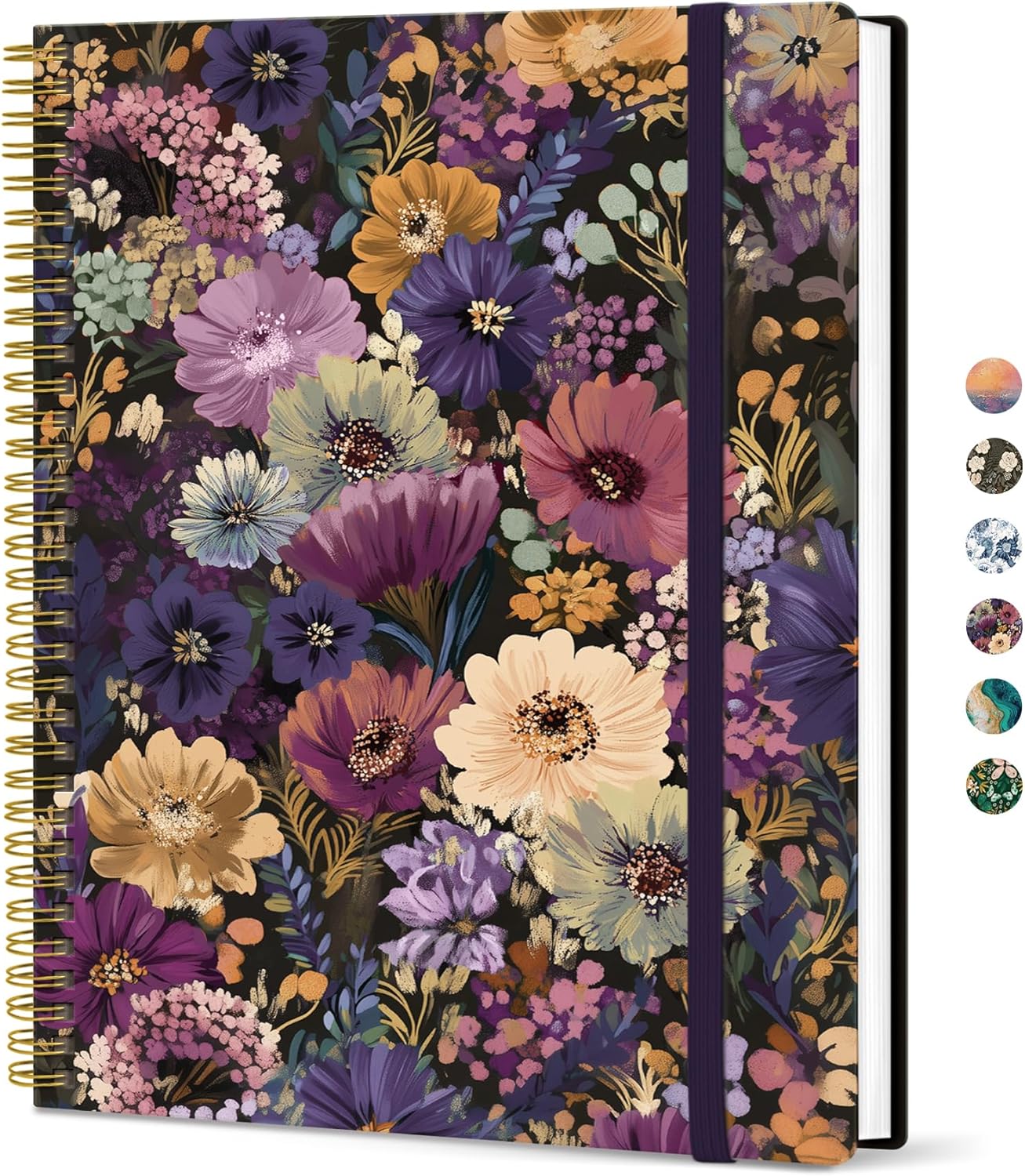 Taja Spiral Lined Notebook, 8.5"x11" Notebooks for Work, Large A4 Journal for Women & Men, College Ruled Journaling Notebook for Writing, Plastic Cover Spiral Journal, Midnight Bloom