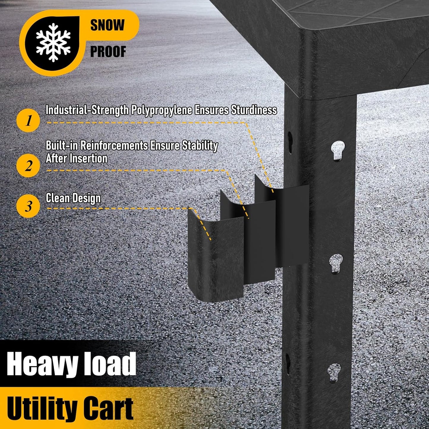 Service Utility Plastic Tool Cart, 34 x 17-Inch Rolling With Deep 2-Shelf, Heavy Duty Wheels, 550 lbs Capacity Organizer for Garage, Warehouse, Workshop