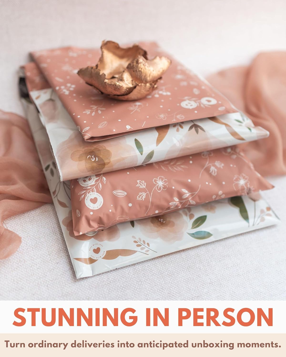 Poly Mailers 10x13-25 Pack Biodegradable Shipping Bags for Clothes - Impack Self-Seal Waterproof Thick Mailing Envelope for Accessories & Clothing - Floral Rosy Brown