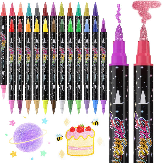 48 Colors Dual-tip Watercolor Markers, 24 Pack Glitter Brush Markers, Water-based Ink Sparkle Pen,Glitter Paint Pens for Adults Coloring,DIY Crafts,Doodle Writing,Art Crafts Gifts