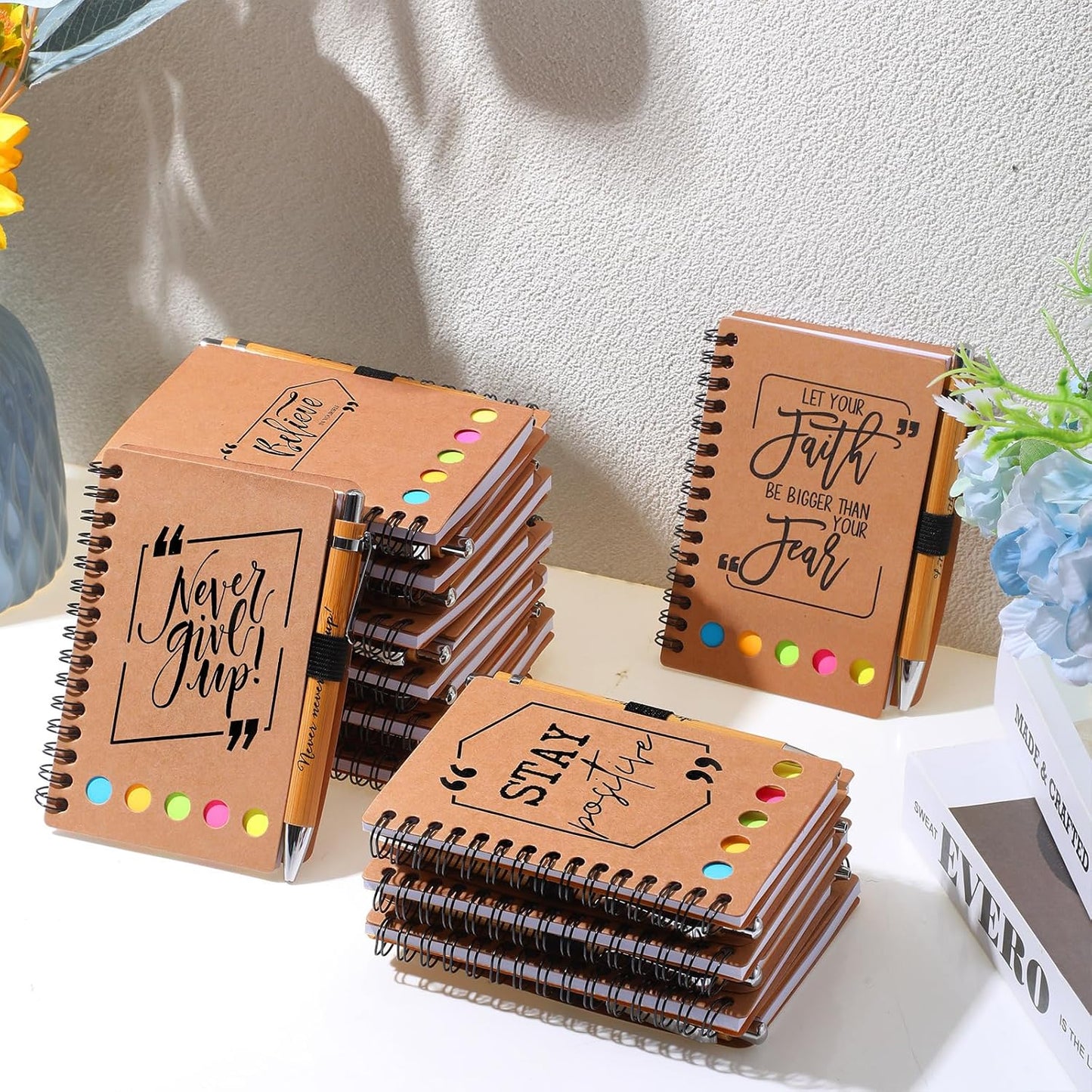 Tenceur Back to School Inspirational Gifts Bulk Employee Appreciation Spiral Notebook with Journals Sticky Note Pen Motivational Thank You Gifts for Teacher Students Team Coworkers Staff(50 Sets)