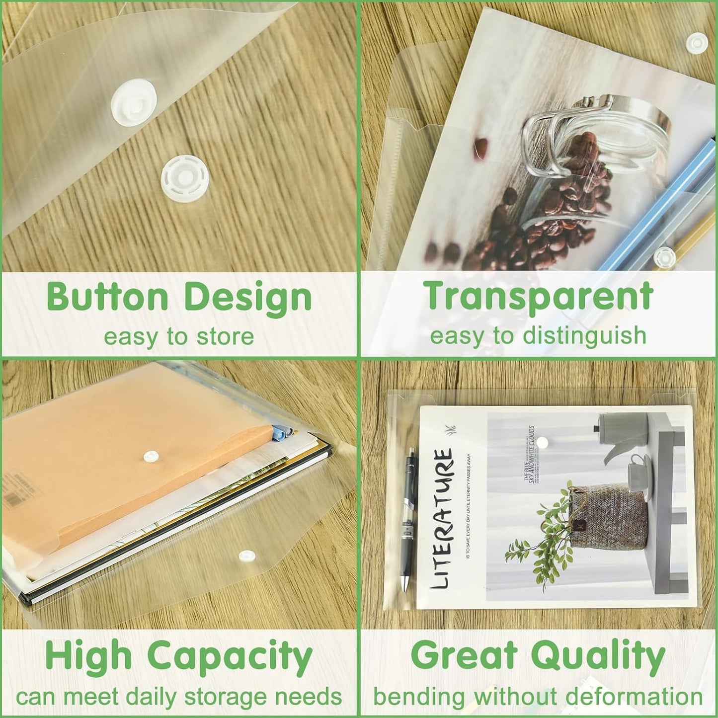 NACHLYNN 18 Pack Plastic Envelopes Poly Envelopes with Snap Closure A4 Size Clear Document File Folders Organizers Clear Envelope for School Office Supplies