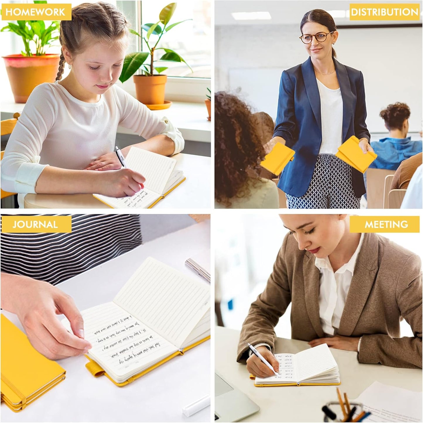 feela 6 Pack Pocket Mini Notebooks Bulk, Small Cute Memo Notepads Hardcover College Ruled Lined Journals with Pen Holder for School Business Work, with 6 Black Pens, 3.5”x 5.5”, A6, Yellow