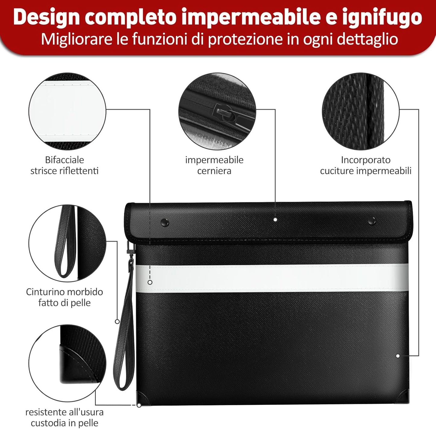 Vailoin Fireproof Document Bag with Waterproof Zipper,6200°F Insulated Fire Water Proof Money Pouch,Fireproof Envelopes for Cash,Fire Proof Bag for Important Documents, Valuables(13.9"x10.6",Black)