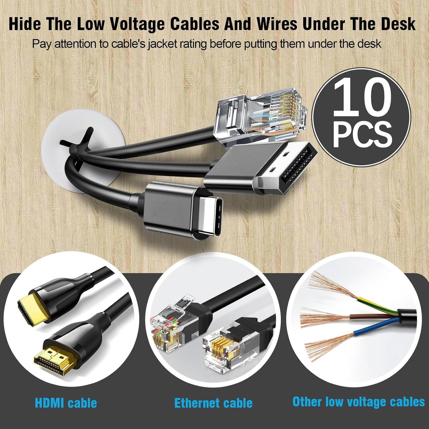 3/4" White Desk Grommet, JTemgle Flexible Cable Grommet Cross Rubber Cable Hole Cover Wire Organizer Caps Desktop Cord Management for Home Office TV Stands Tabletops, 10 Pieces