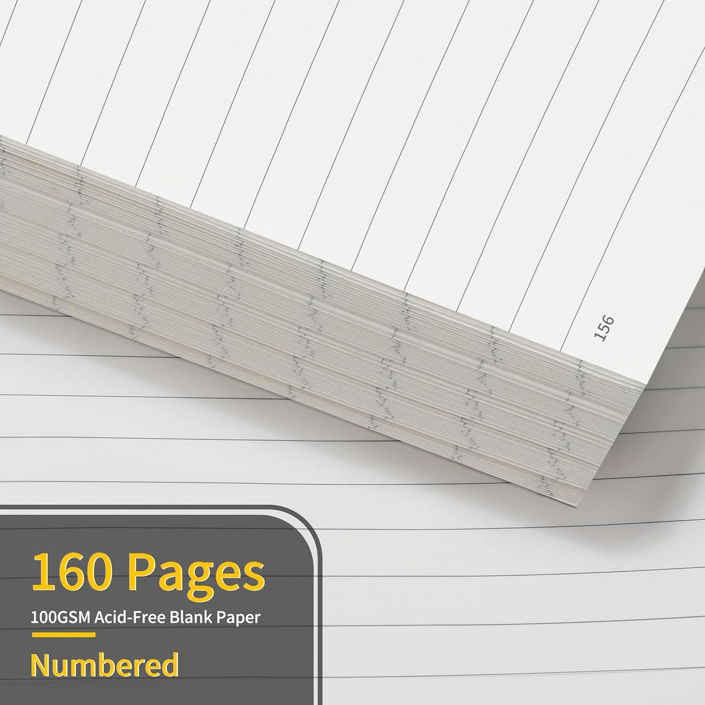 Annecy Lined Journal Notebook, Hardcover Numbered College Ruled Journal, Medium 5.5x 8.25, 160 Pages 100GSM Writing Paper, Beige