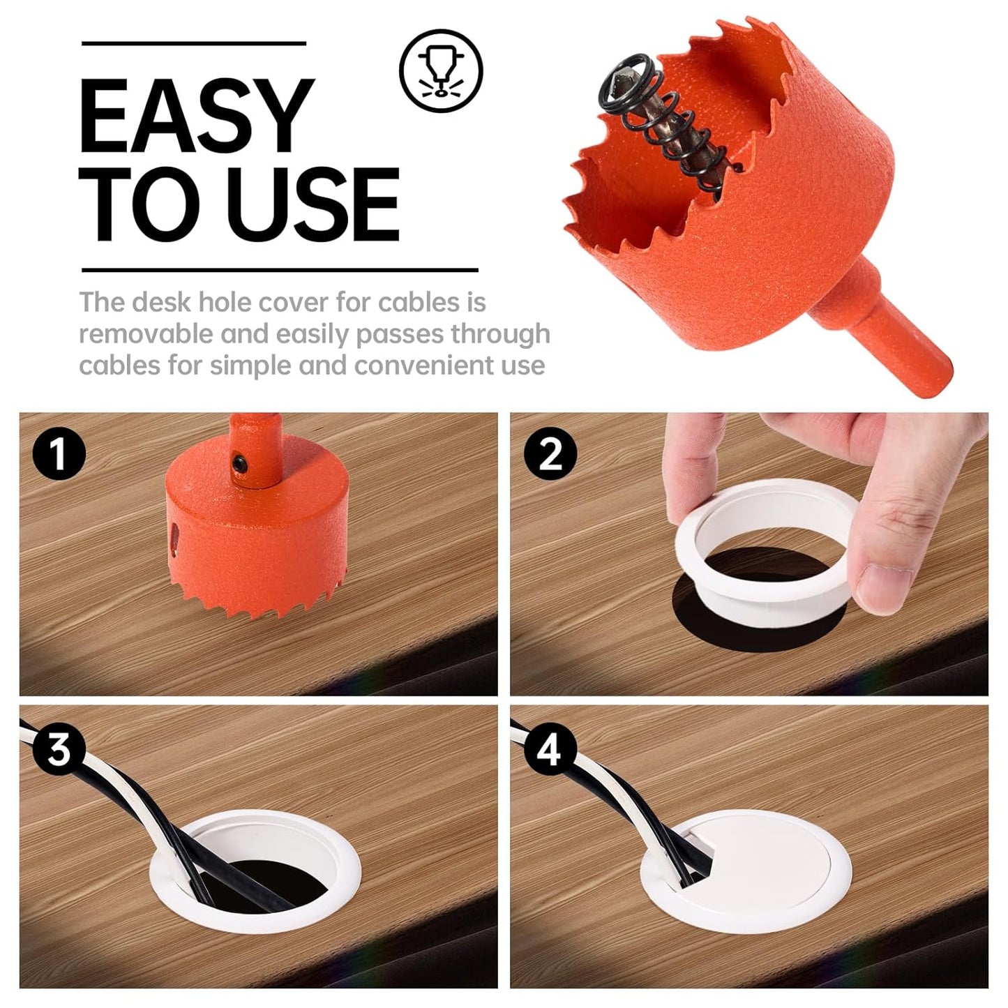 Desk Grommet 2 inch(50mm) 12 Pcs, Desk Hole Grommet, Cable Grommet, Desk Hole Cover, Desk Cord Hole Cover, Desk Cable Hole Cover with Hole Saw, Desk Wire Hole Insert, Furniture Hole Cover(White)