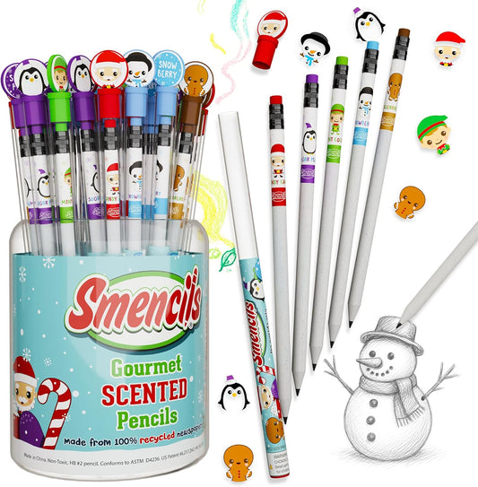 Holiday Smencils Cylinder - HB #2 Patented Gourmet Scented Pencils, 50 Count, Gifts for Kids, Party Favors, Classroom Rewards