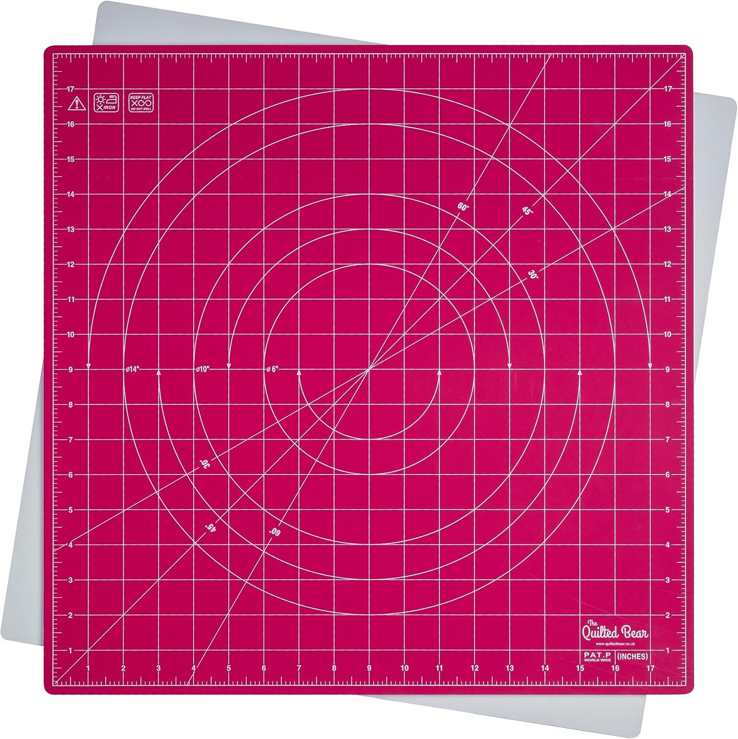 The Quilted Bear Rotating Cutting Mat 18" x 18" - Square 360° Rotating Self Healing Mat with Innovative Locking Mechanism for Quilting & Sewing Your Choice of Colours Available! (Pink)