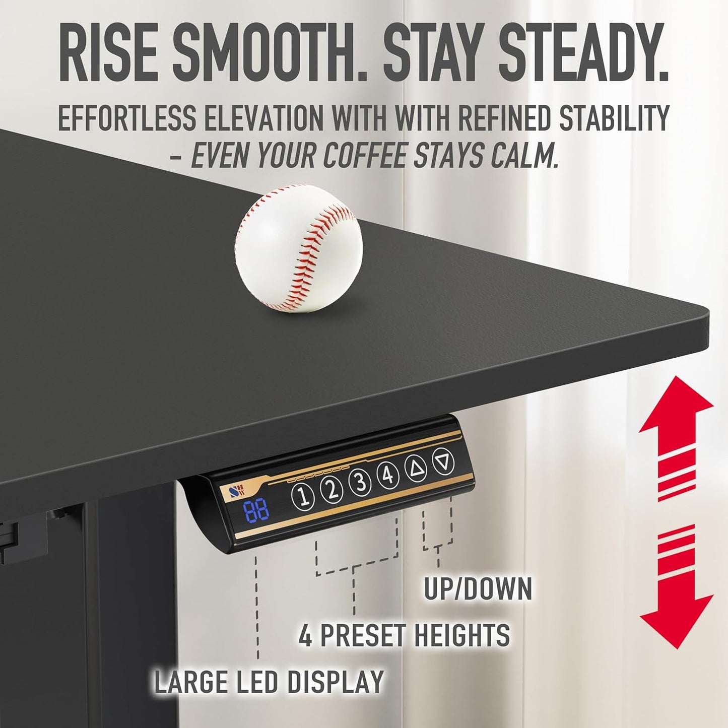 SHW 40-Inch Electric Height Adjustable Standing Desk with Drawer, Memory Preset and Cable Management Tray, Black