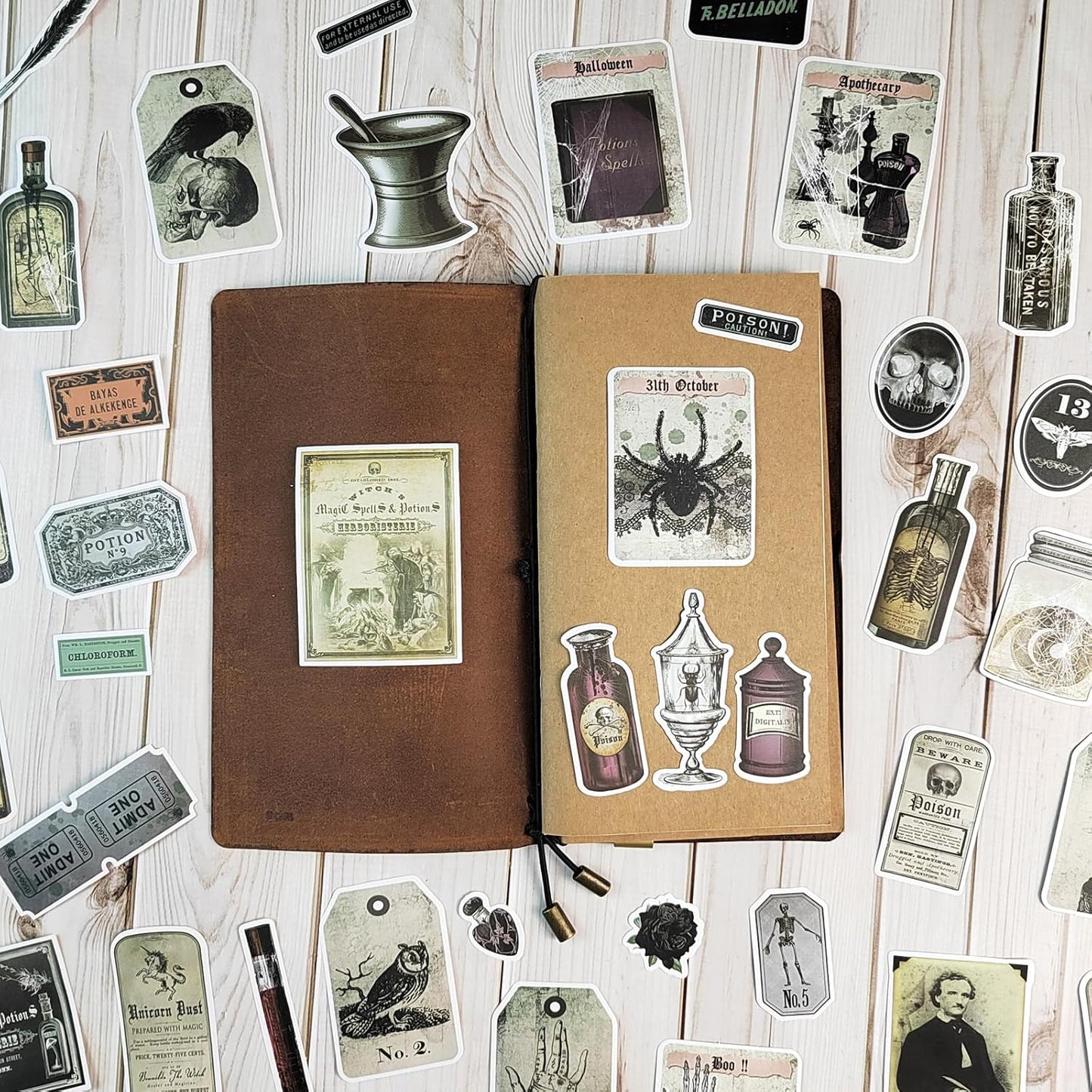 Prstincol 106 Pcs Potion Labels Stickers, Apothecary Sticker Dark Aesthetic Wine Bottle Sticker for Scrapbooking, Wicca Stickers for Junk Journal Bullet Journals DIY Crafts