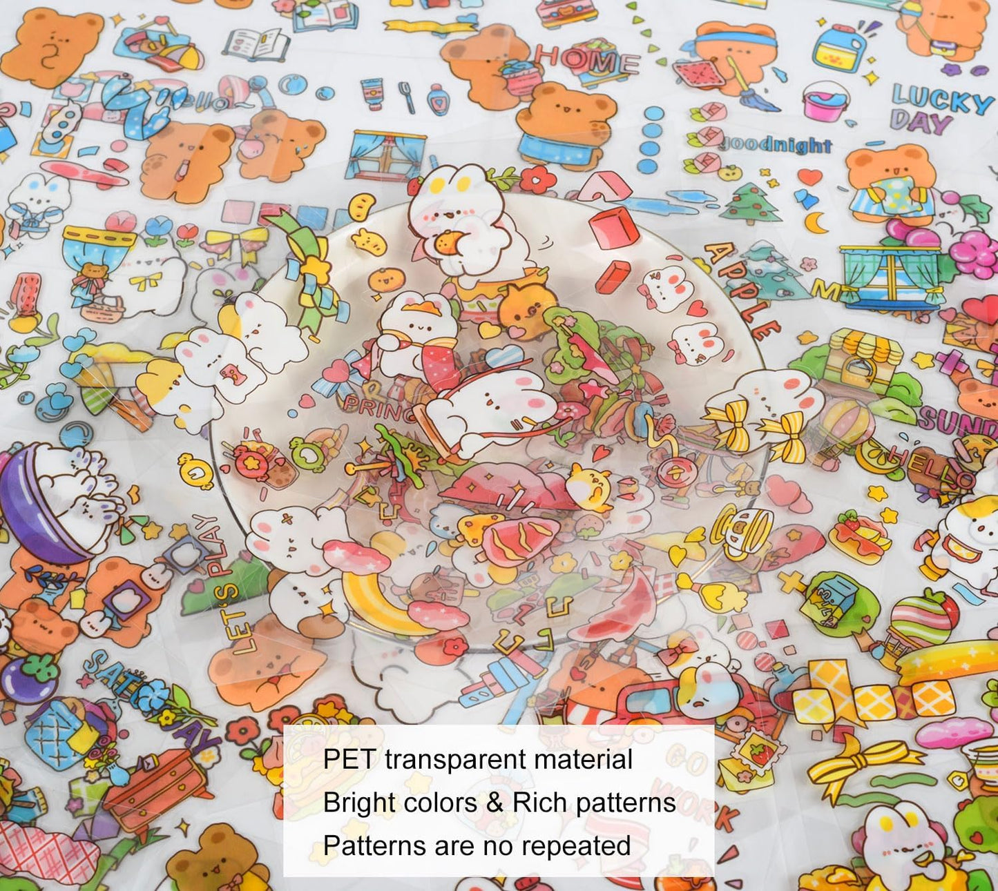 Cute Cartoon Animals Scrapbook Stickers - 100 Sheets Kawaii Aesthetic Transparent Sticker for Journaling Planner Album Calendars Notebook DIY Craft Decorations