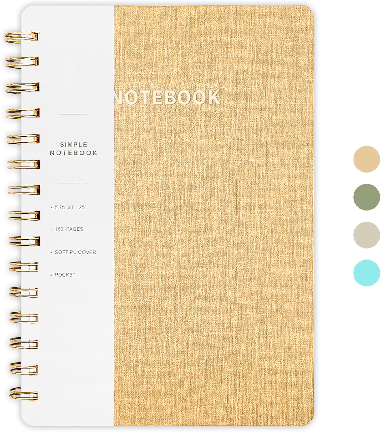 Lined Spiral Notebook College Ruled A5 Journal Book for Note Taking, 160 Pages Writing Journal for Office and Home School Supplies 5.75x8.125 inch - Khaki