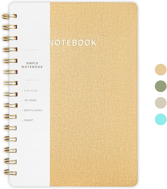 Lined Spiral Notebook College Ruled A5 Journal Book for Note Taking, 160 Pages Writing Journal for Office and Home School Supplies 5.75x8.125 inch - Khaki