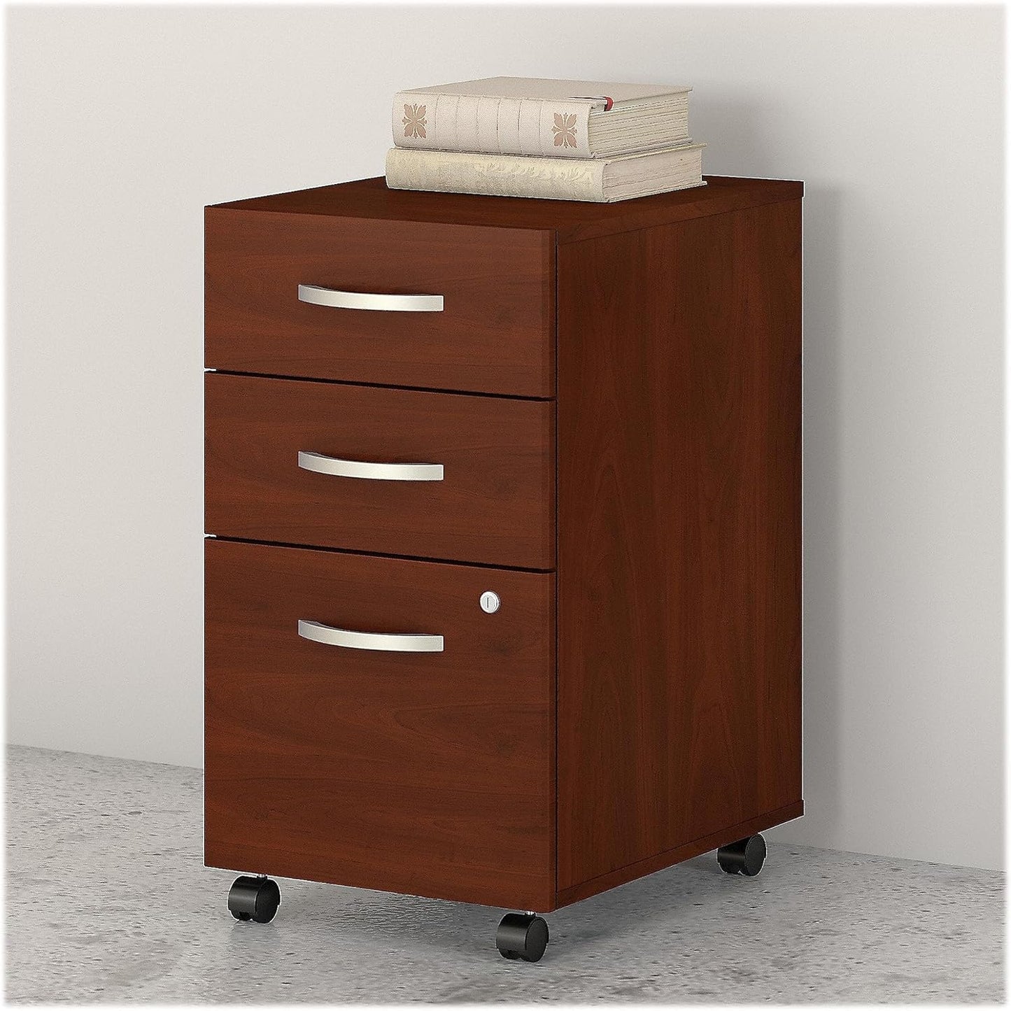 Bush Business Furniture 3 Drawer Mobile File Cabinet - Assembled, Rolling Document Storage for Home or Professional Office, Studio C Collection, Hansen Cherry