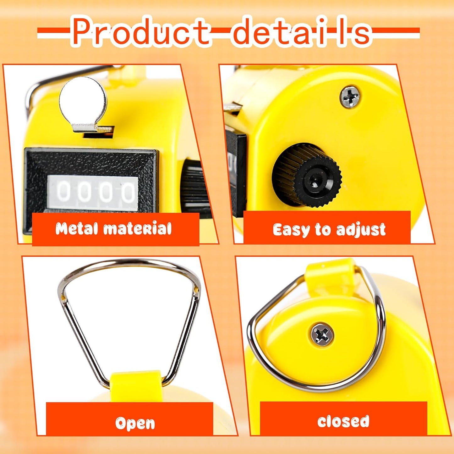 24 Pcs Hand Tally Counter 4 Digit Mechanical Finger Counter Clickers Resettable Handheld Palm Number Click for Lap Coaching Knitting Fishing Golf and Row