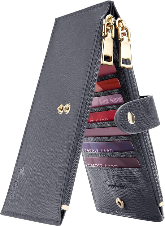 Travelambo RFID Wallet Women Large Size Bifold Multi Card Wallet Case with Zipper Pocke Credit Card Holder for Women