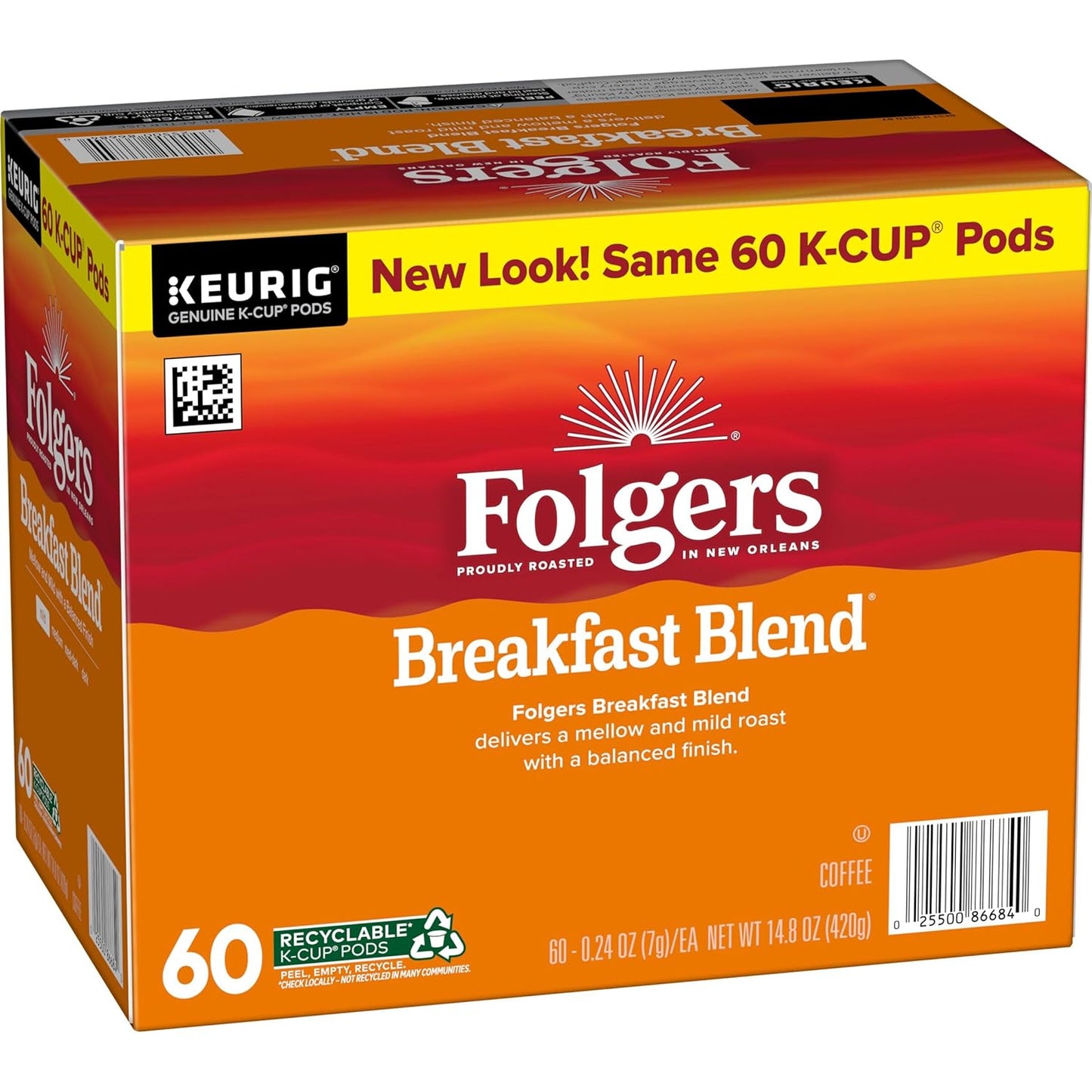 Folgers Breakfast Blend Coffee, Mild Roast, Keurig K-Cup Pods, 10 Count (Pack of 6)