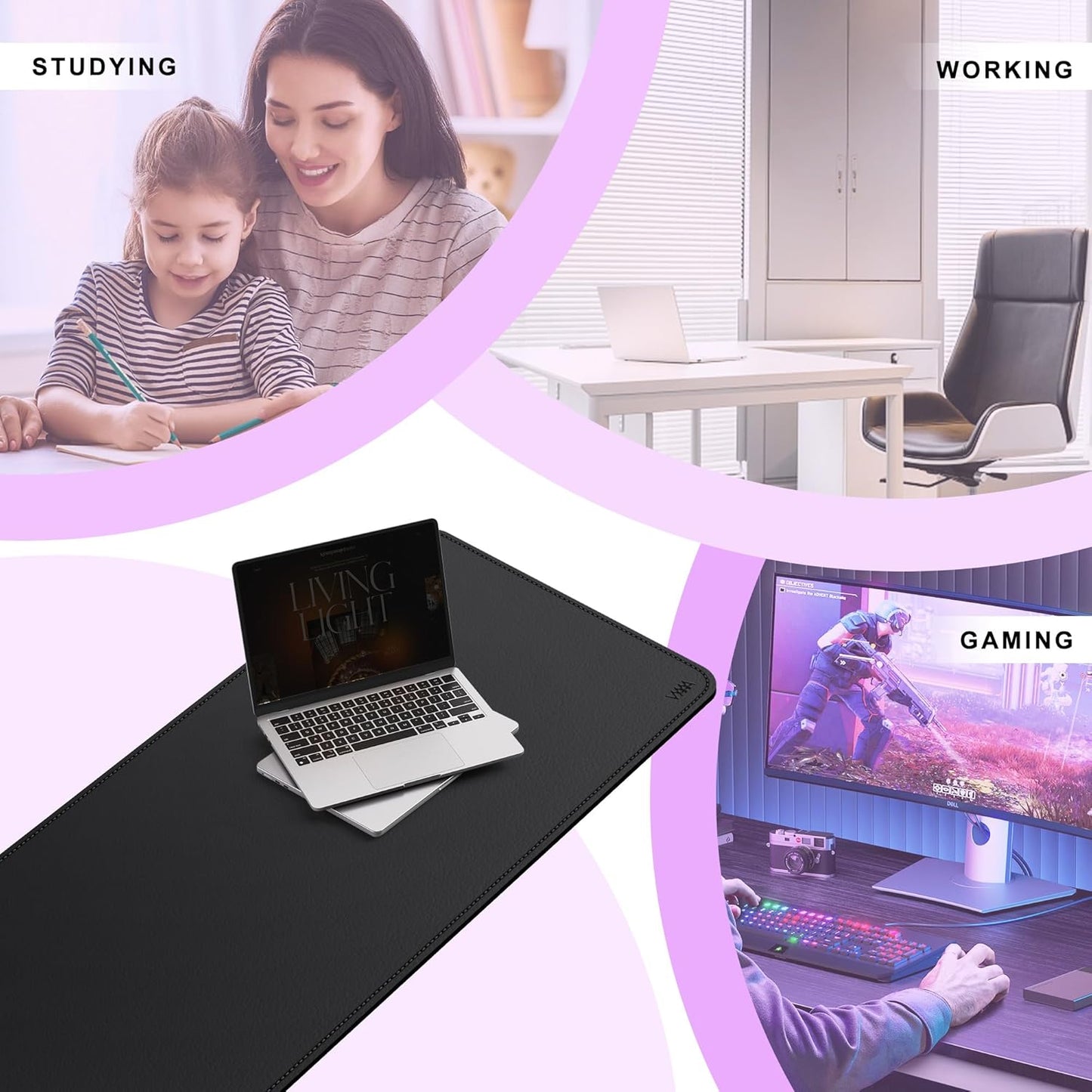 VYAAA Cork & Leather Desk Mat, 59"×19.6" Large Mouse Pad, Desktop Protector for Desk, Multifunctional Keyboard Mouse Pad for Home or Office (Black)