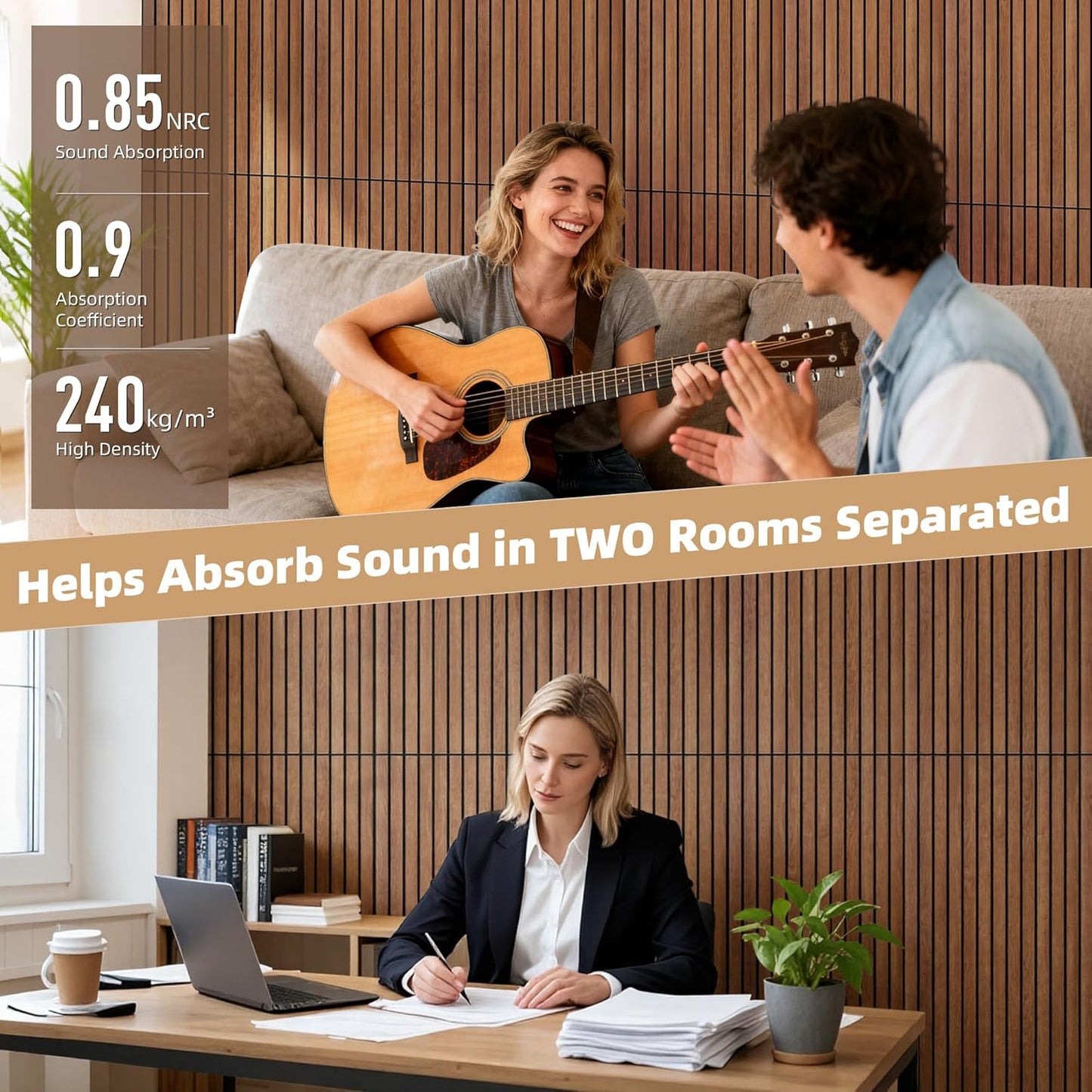 TO-TH Wood-Look Acoustic Panel, 4 Pack 47.2” x 23.6” Soundproof Wall Panels, Decorative Sound Absorbers Large Acoustic Panels for Home, Office, Basement, Cherry