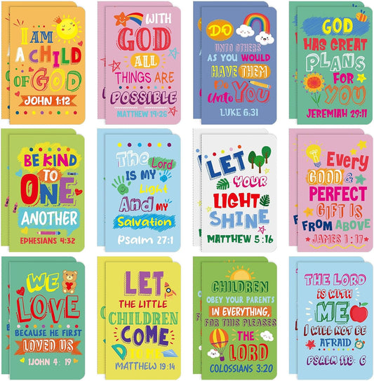24Pcs Bible Verse Notepads,Mini Religious Pocket Notebooks Motivational Christian Small Inspirational Notepads Journals Gift Bulk Prizes for Kids Teacher School Home Travel Supplies (Bible Colorful)