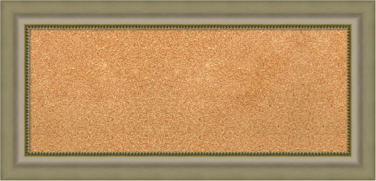 Amanti Art Natural Cork Board for Wall, 17x35 Vision Board with Silver Wood Frame, Medium Corkboard Office Decor for Home Organization, Traditional Corkboard Pinboard to Display Items for Home