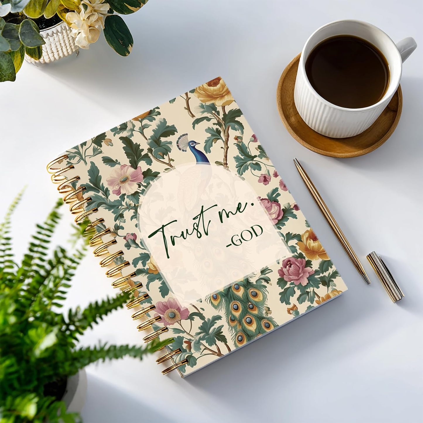 Bible Notebook, A5 Spiral Christian Journal with Floral Pink Butterfly Notebook, Trust Me God, Inspirational Notebooks for Women, Bible Study, Gift for Birthday Christmas