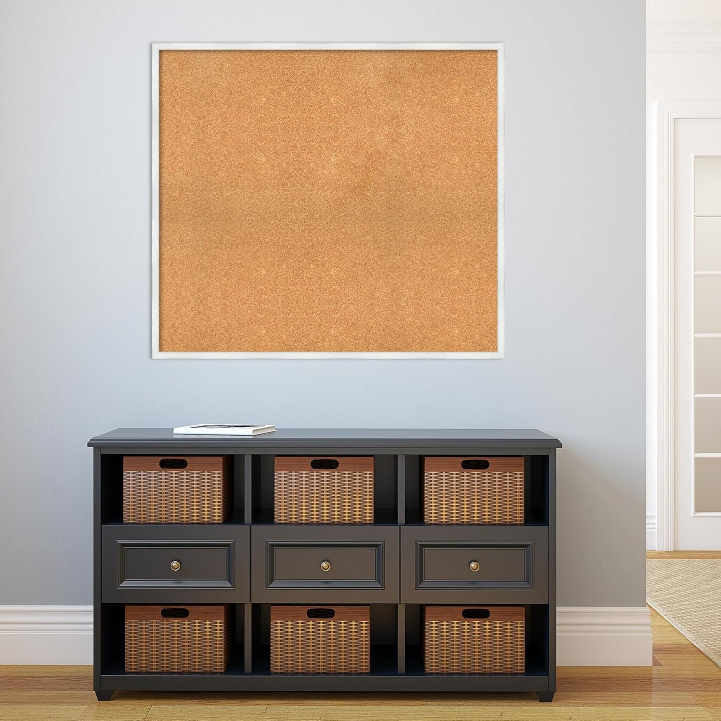 Amanti Art Natural Cork Board for Wall, 35x39 Vision Board with White Frame, Oversize Corkboard Office Decor for Home Organization, Country Rustic Corkboard Pinboard to Display Items for Home