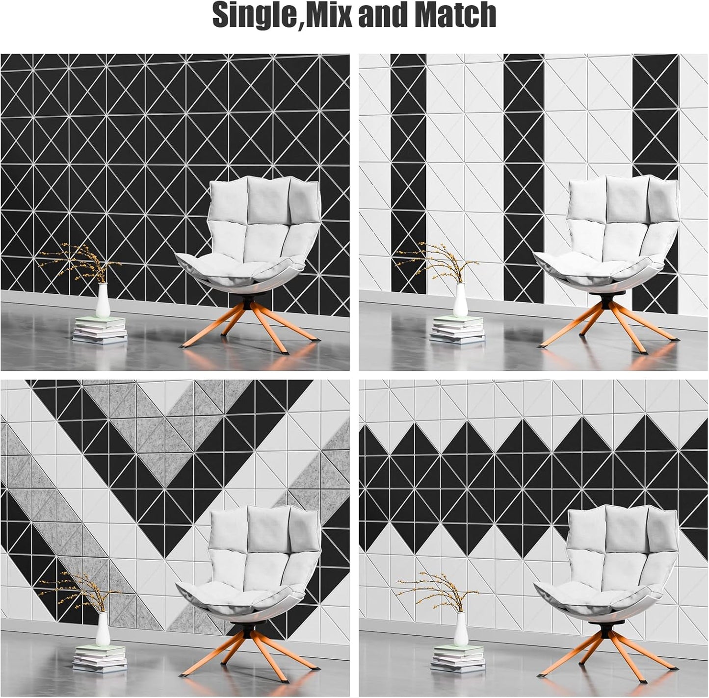 Sonicism 20 Pack X-Lined Acoustic Panels with Self-Adhesive, 12" X 12" X 0.4" Sound Proof Foam Panels, Decorative Soundproof Wall Panels, Sound Proofing Panels for Home & Office (WhiteBase+BlackFace)