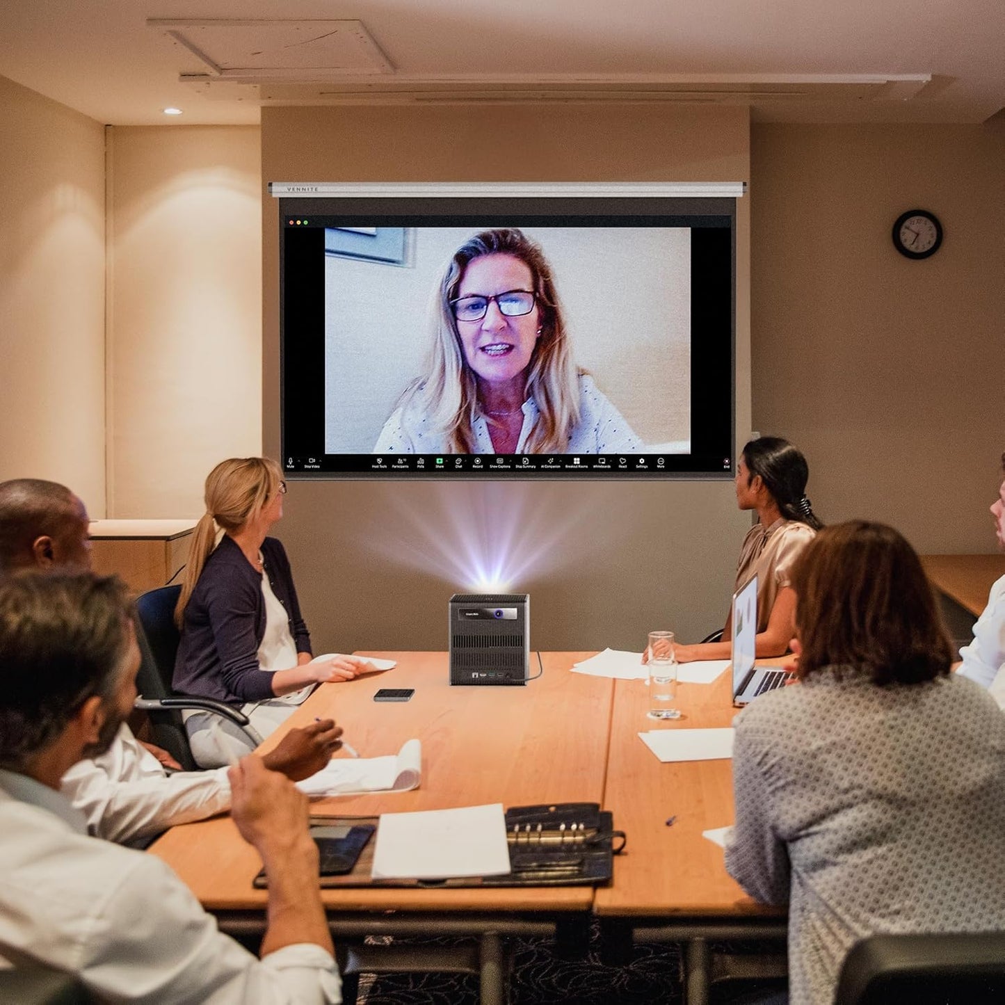 StarryHub -1080P HD Conference Room Camera with 120°Wide Angle & Auto Frame, 2200 ANSI Conferencing Projector, 6 AI-Driven Microphones, Conference Speakers, an All-in-One Video Conferencing System