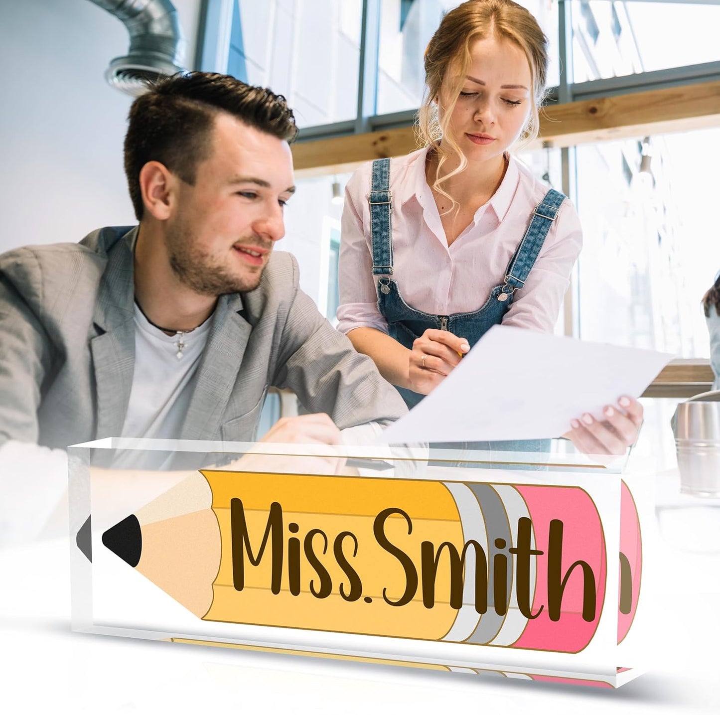 Teacher Name Plate for Desk, Acrylic Desk Name Plate Personalized Office Desk Decor, Teacher Appreciation Gifts Beast Teacher Gifts