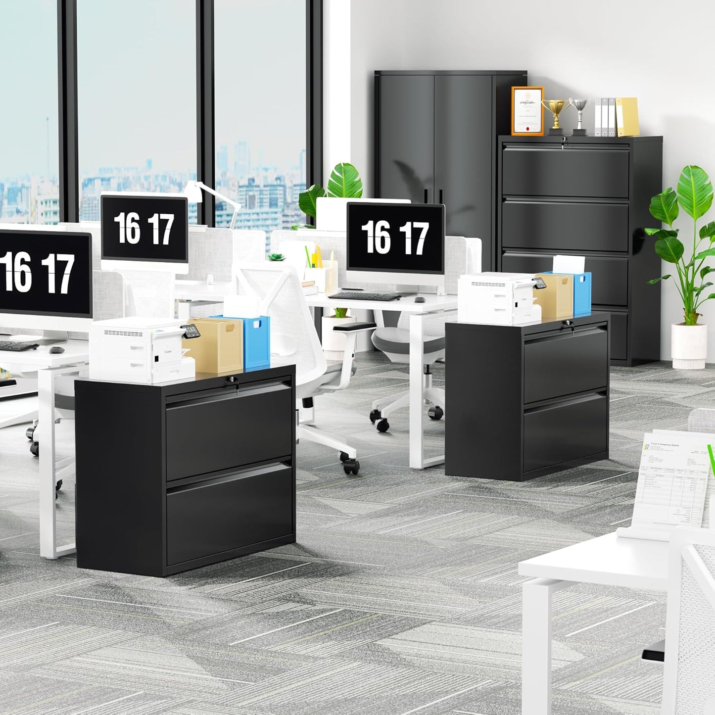 Superday Lateral File Cabinet 2 Drawer Metal File Cabinet with Lock, Black Filing Cabinets for Home Office, Locking Filing Cabinets Hanging Files Letter/Legal/F4/A4