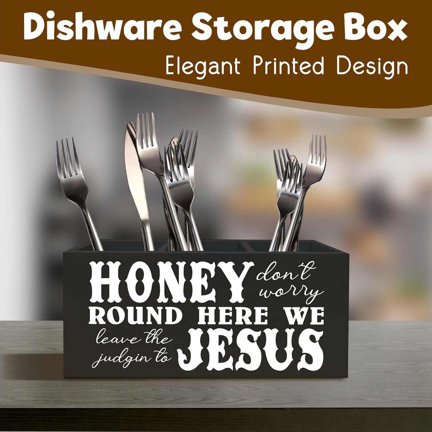 Christian Sign Decor for Desk Pen Holder, Honey Round Here We Jesus Christian Gifts for Women,Jesus Home Shelf Decor Wooden Pencil Holder for Office Desk Accessories