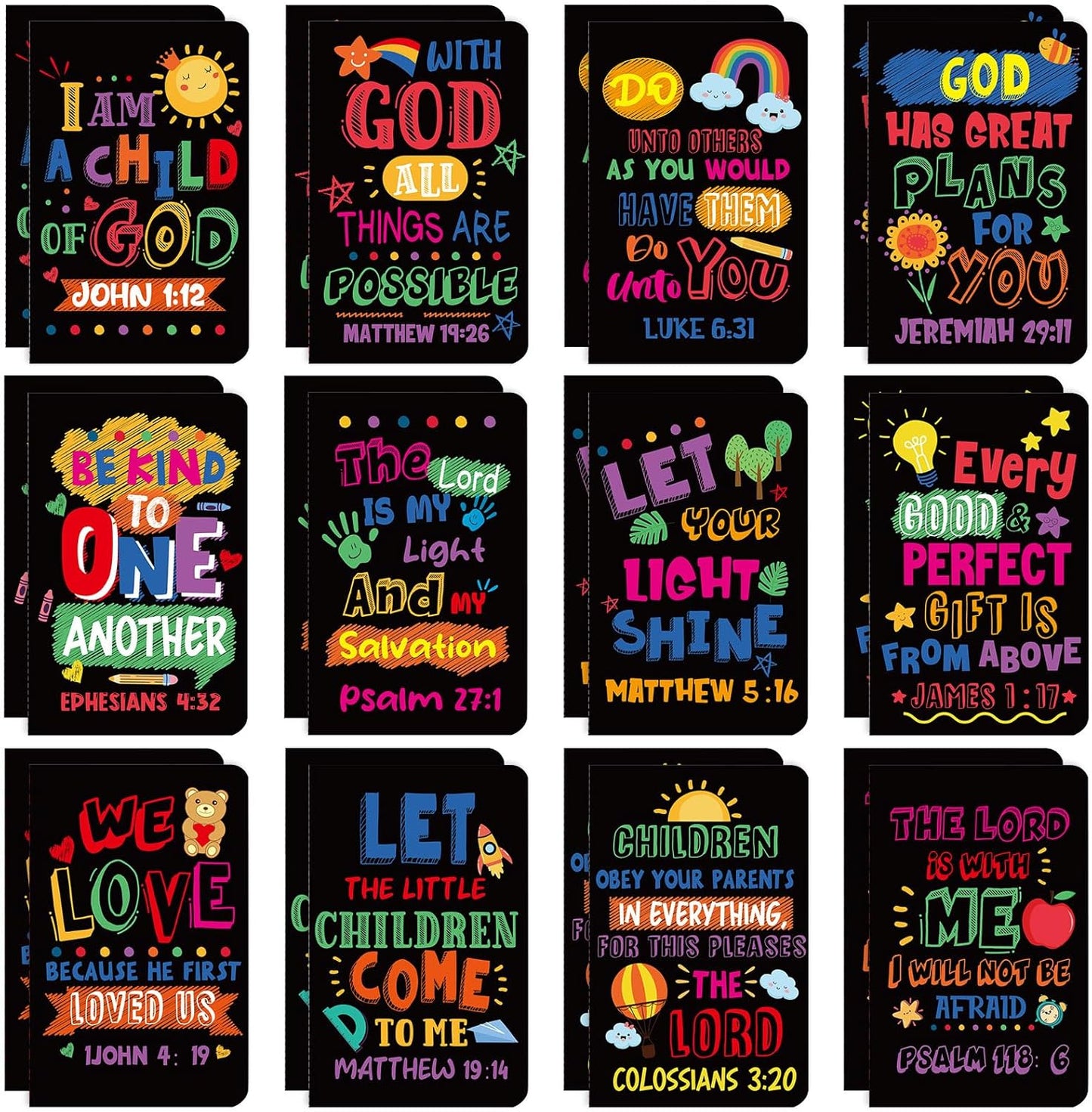 24Pcs Bible Verse Notepads,Mini Religious Pocket Notebooks Motivational Christian Small Inspirational Notepads Journals Gift Bulk Prizes for Kids Teacher School Home Travel Supplies (Bible Black)