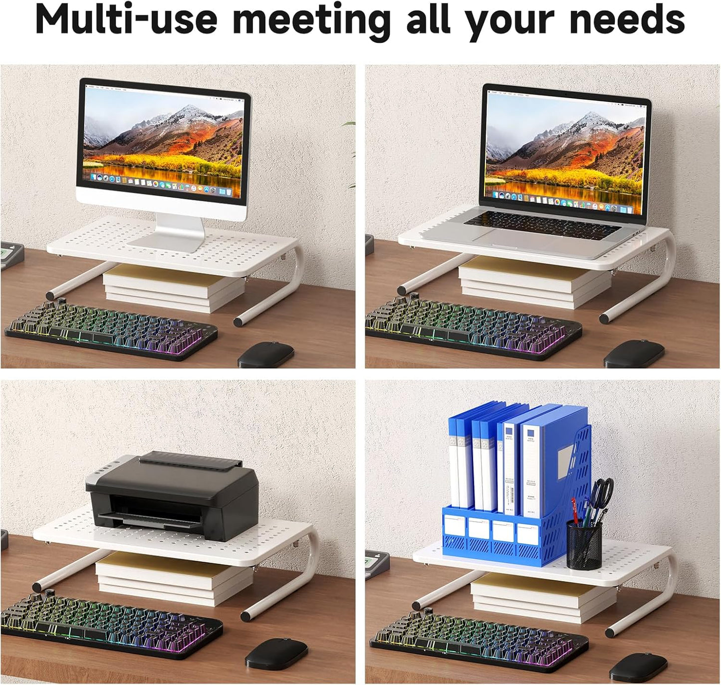 suptek Monitor Stand Riser for Computer,Laptop,Printer, Notebook and All Flat Screen Display with Vented Metal Platform and 4 Inches Height Underneath Storage,White(MST004W)
