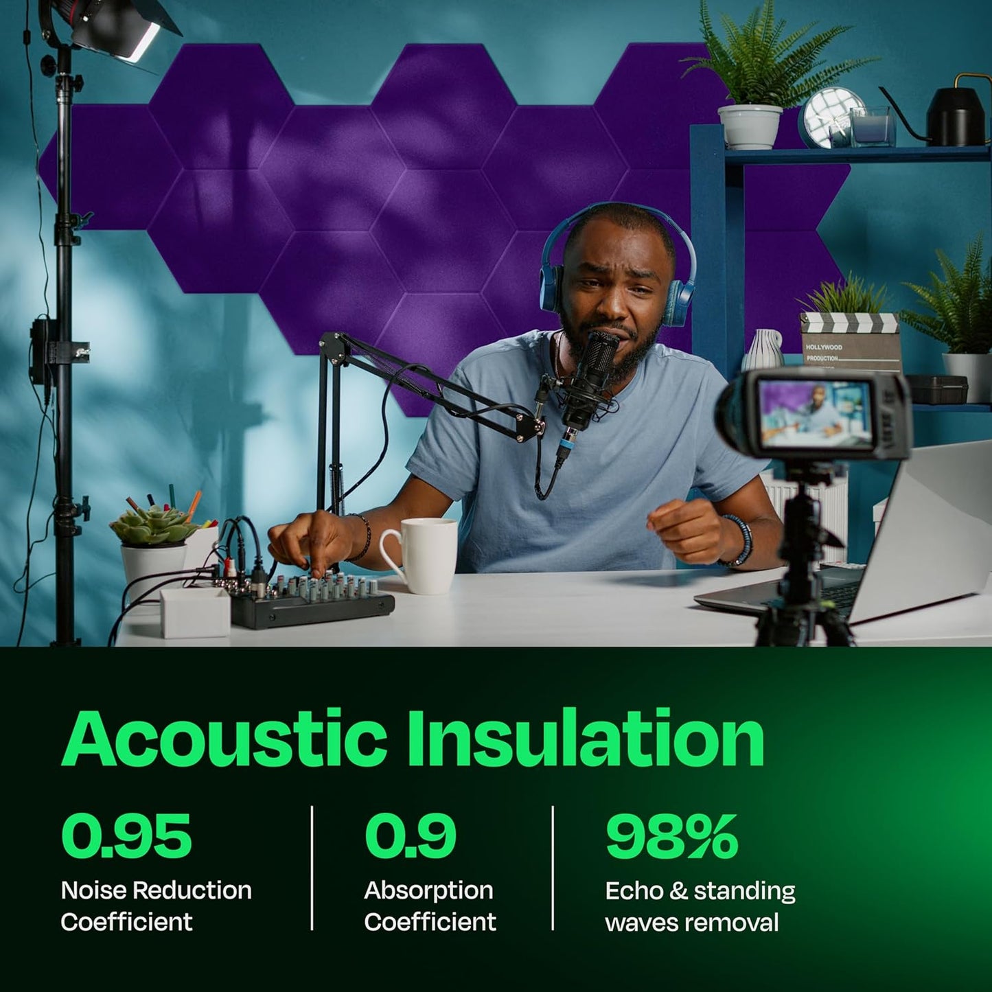 Acoustic Panels 12-Pack Soundproof Wall Panels 14"X12.1"X0.4" Sound Panels High Density Sound Dampening Panels - [Midnight Purple Hexagon]