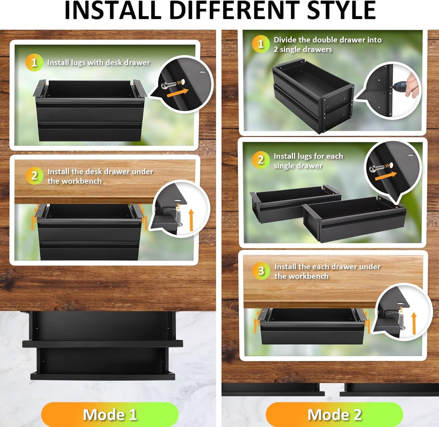 POPMOON Under Desk Drawer,Adjustable Height 15in Drawer Pull out for Desks Carbon Steel Hidden Drawers