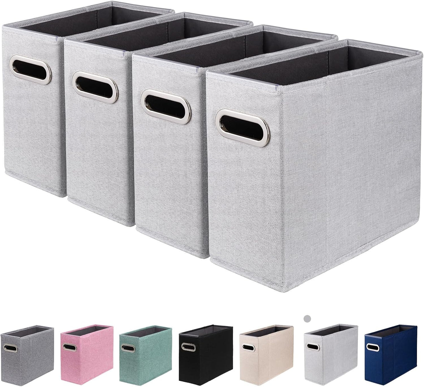 4 Packs Letter Size File Organizer, File Folders Organizer, Fabric Storage Box, Collapsible Paper Organizer with Metal Handle, Smooth PVC Rails, Only Box (Light Gray)